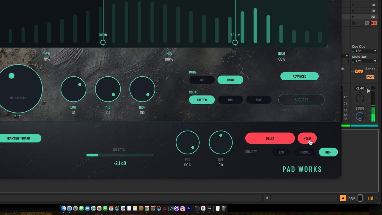 DAMP on a snare track, with the cursor on HOLD